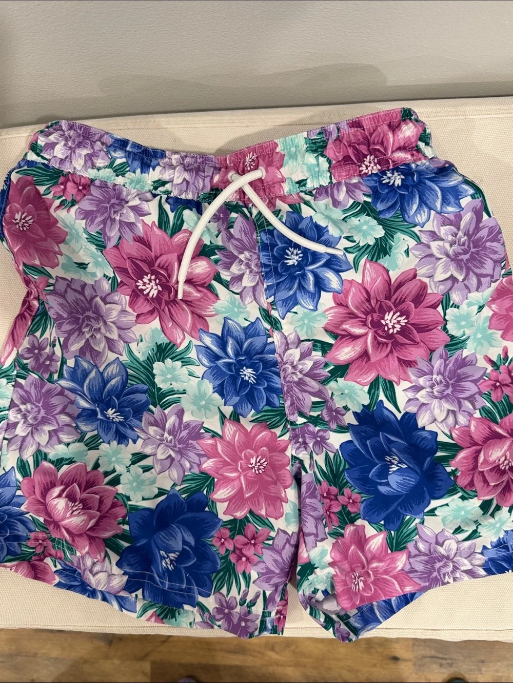 Janie and Jack Floral Print Drawstring Shorts - Pink, Purple, Blue